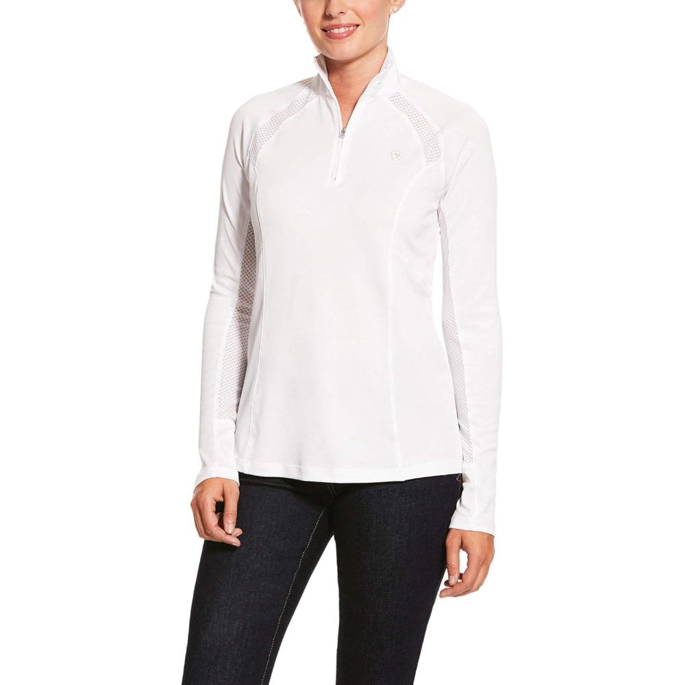 imageAriat Womens Sunstopper 30 14 Zip Baselayer North Atlantic Dot XSmallWhite