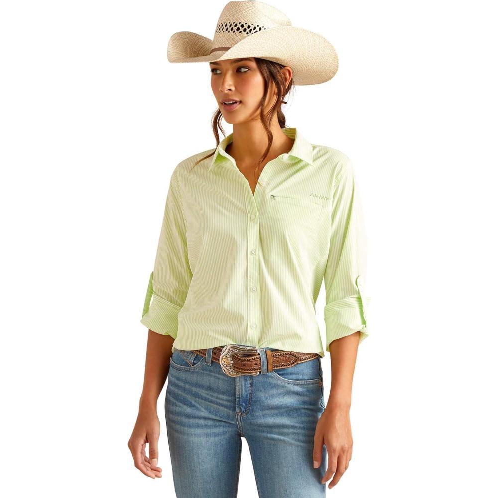 imageAriat Womens Venttek Stretch ShirtLime Stripe