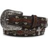 ARIAT Girls’ Rhinestone Cross Conchos Faux Crocodile Belt(Brown)