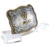 ARIAT Large Scalloped Shape Buckle with Logo, Floral and Scroll Detail, Twisted Rope Trim, 3.75″x 2.75″