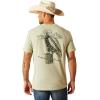 ARIAT Men’s Buckaroo T-Shirt, Buckhorn(Desert Sage Heather/Eagle Flag)
