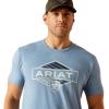 ARIAT Men’s Buckaroo T-Shirt, Buckhorn(Light Blue Heather/Vintage Hex Stripe)