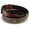 ARIAT Men’s Embossed Leather Belt with Barbed Wire Accents and Blue Crystals(Brown)