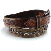ARIAT Men’s Embossed Leather Belt with Barbed Wire Accents and Blue Crystals(Brown)