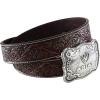 ARIAT Men’s Floral Embossed Leather Belt with Antiqued Silver Cowboy Buckle(Black/Tan)