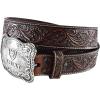 ARIAT Men’s Floral Embossed Leather Belt with Antiqued Silver Cowboy Buckle(Black/Tan)