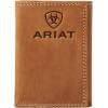 ARIAT Men’s Leather Trifold Wallet with Embossed Logo and Contrast Stitching, Medium Brown