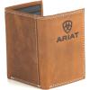ARIAT Men’s Leather Trifold Wallet with Embossed Logo and Contrast Stitching, Medium Brown
