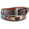 ARIAT Men’s Southwestern Embroidered Leather Belt with Tooled Tabs(Red/White)