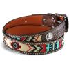 ARIAT Men’s Southwestern Embroidered Leather Belt with Tooled Tabs(Red/White)