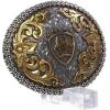 ARIAT Oval Buckle with Logo, Floral Scrolls and Filigree Detail, Antique Gold and Silver Finish, 3.75″x 2.75″