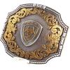 ARIAT Rectangle Buckle with Emblem, Antique Silver Rope Edge and Gold Floral Accents, 3″ x 4″