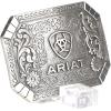 ARIAT Rectangle Buckle with Western Floral Engraving and Emblem, Antique Silver Finish, 2-1/2″ x 3-5/8″