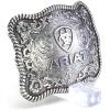 ARIAT Scalloped Logo Buckle with Twisted Rope Edge, Floral Scrolls, Filigree Detailing, 3 ¾” x 2 ¾”(Silver)