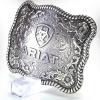 ARIAT Scalloped Logo Buckle with Twisted Rope Edge, Floral Scrolls, Filigree Detailing, 3 ¾” x 2 ¾”(Silver)