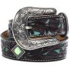 ARIAT Youth Brown Floral Belt with Painted Turquoise Inlay(Brown)