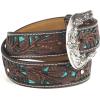 ARIAT Youth Brown Floral Belt with Painted Turquoise Inlay(Brown/Turquoise)