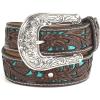 ARIAT Youth Brown Floral Belt with Painted Turquoise Inlay(Brown/Turquoise)