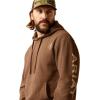 ARIAT mens Logo Hoodie(Chestnut Heather/Tan)
