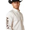 Ariat Men’s Team Logo Twill Classic Fit Shirt(White/Orange)