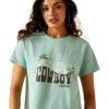 Ariat Womens Ariat Denim Label T-Shirt(Aqua Heather)
