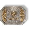 ARIAT Floral Rectangle Belt Buckle – Silver and Gold Western Cowboy Belt Buckle