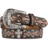 ARIAT Girls’ Rhinestone Cross Conchos Faux Crocodile Belt(Brown)