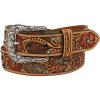 ARIAT Ladies Calf Hair Underlay Red Flower Belt(Tan)