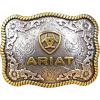 ARIAT Large Scalloped Shape Buckle with Logo, Floral and Scroll Detail, Twisted Rope Trim, 3.75″x 2.75″