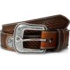 ARIAT Men’s Basketweave-Stamped Leather Western Belt with Silver Conchos(Tan)