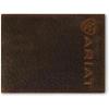 ARIAT Men’s Bull Hide Leather Bifold Wallet with Embroidered Logo, Dark Brown