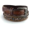 ARIAT Men’s Embossed Leather Belt with Barbed Wire Accents and Blue Crystals(Brown)