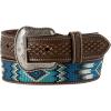 ARIAT Men’s Southwestern Embroidered Leather Belt with Tooled Tabs(Blue/Teal)