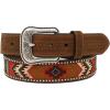 ARIAT Men’s Southwestern Embroidered Leather Belt with Tooled Tabs(Red/Brown/Beige)
