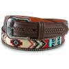 ARIAT Men’s Southwestern Embroidered Leather Belt with Tooled Tabs(Red/White)