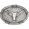 ARIAT Men’s Western Buckle, Antique Silver with Steer Head Motif and Barbwire Edging-A37050(Silver)