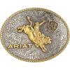 ARIAT Oval Buckle with Bull Rider Motif, Rope Edge, Antique Silver and Gold Finish, 4″ x 3″