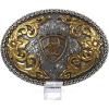 ARIAT Oval Buckle with Logo, Floral Scrolls and Filigree Detail, Antique Gold and Silver Finish, 3.75″x 2.75″