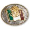 ARIAT Oval Buckle with Mexico Flag Motif, Rope Edge Detailing, Antique Silver and Gold Finish, 4″ x 3-1/4″