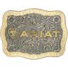 ARIAT Rectangle Buckle, Antique Silver and Gold Finish, Word and Shield Logo, 4-1/2″ x 3-1/2″