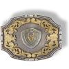 ARIAT Rectangle Buckle with Emblem, Antique Silver Rope Edge and Gold Floral Accents, 3″ x 4″