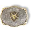 ARIAT Rectangle Buckle with Western Floral Engraving, Centered Emblem, Beaded Accents, Antique Silver, 2-5/8″ x 3-1/2″