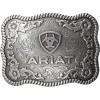 ARIAT Scalloped Logo Buckle with Twisted Rope Edge, Floral Scrolls, Filigree Detailing, 3 ¾” x 2 ¾”(Silver)