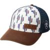 ARIAT Women’s Cactus Design Cap with Faux Leather Patch and Mesh Back(White/Blue)