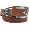 ARIAT Women’s Center Stitch Leather Tapered Belt with Removable Antiqued Silver Buckle(Brown)