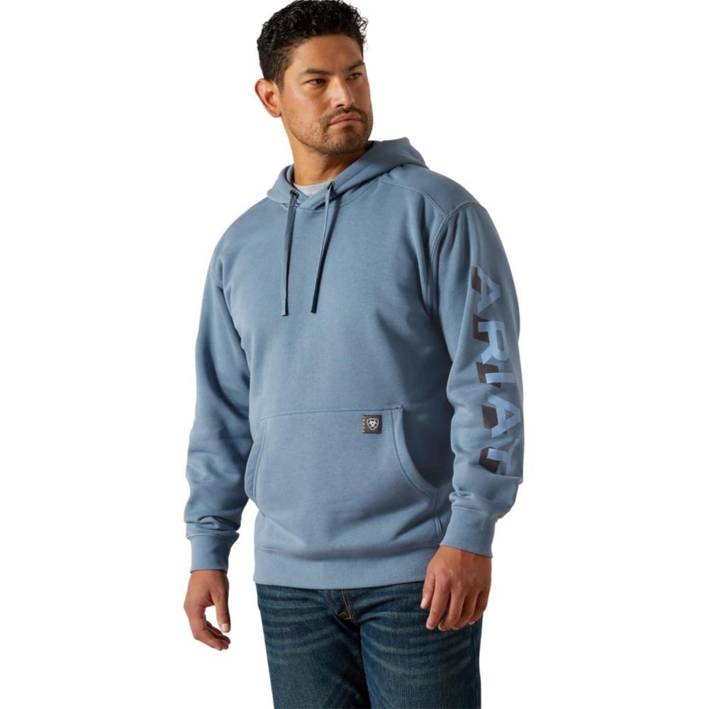 imageARIAT mens Rebar Lightweight Logo HoodieMoonlight Blue