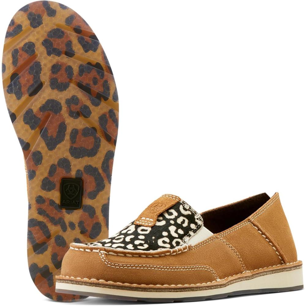 imageAriat Womens Cruiser Casual ShoeCream Cheetah Hair onDark Tan Suede