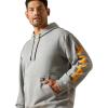 ARIAT mens Rebar Lightweight Logo Hoodie(Heather Grey/Rebar Orange)