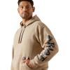 ARIAT mens Rebar Lightweight Logo Hoodie(Oatmeal Heather/Black)