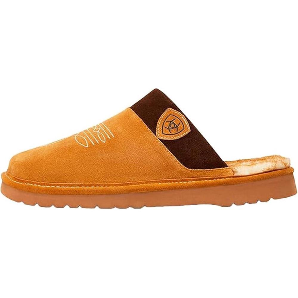 imageARIAT Mens 2842 Silversmith Outdoor Indoor Western Suede Foam Cushioned Square Toe SlipperChestnutChocolate